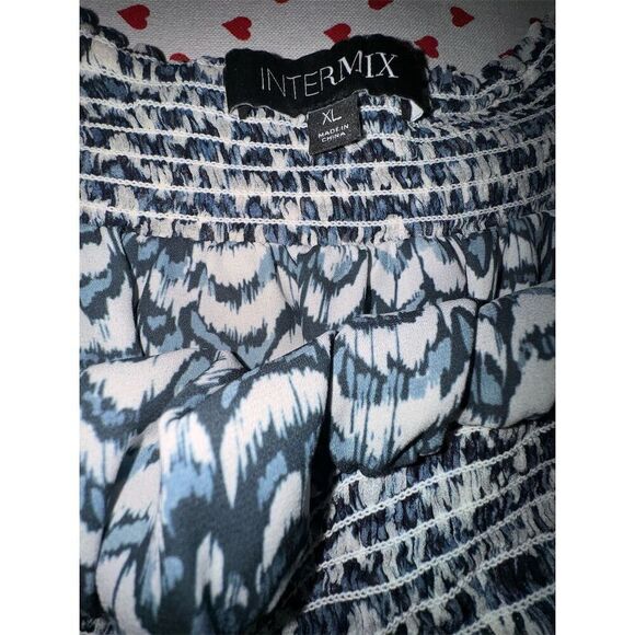 INTERMIX Women's‎ XL Blue Geometric Smocked Tiered Mini Skirt Casual - Picture 8 of 11